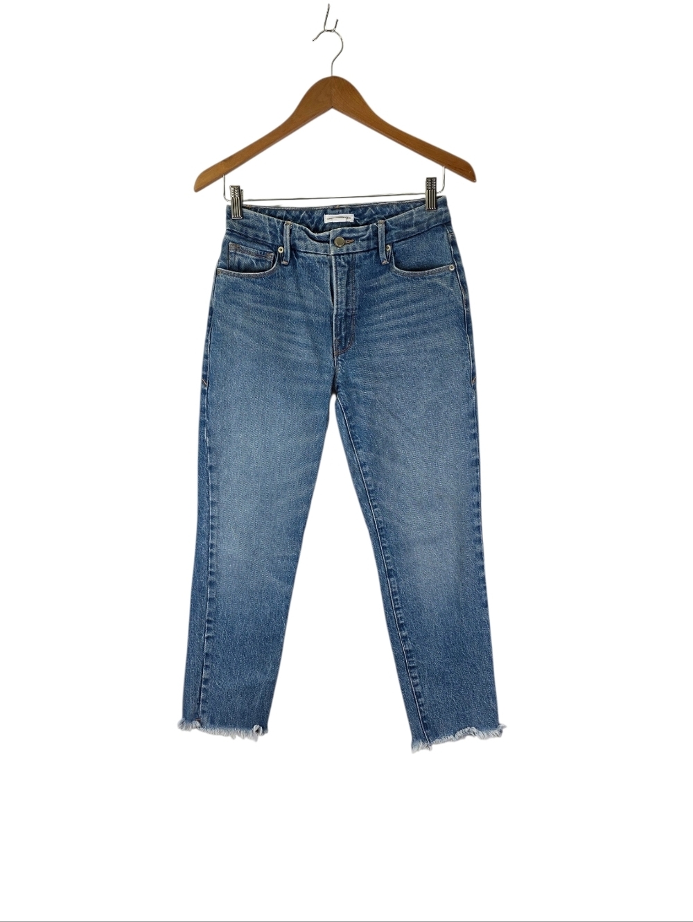 GOOD AMERICAN Women's Size 00/24 Good Classic Raw Hem Denim Jeans Straight Crop